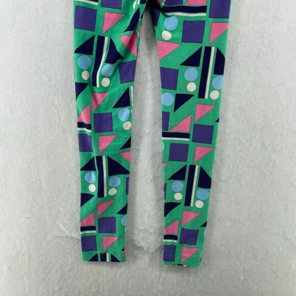 LuLaRoe Leggings Girls Sz L/XL Green Retro Geometric Shape Elastic Waist Stretch - Picture 9 of 12